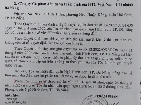 Chuyện khó tin ở Đà Nẵng: Tranh chấp dân sự nhưng tòa thông báo mở phiên tòa hình sự