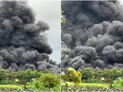Cháy ngùn ngụt tại cơ sở chăn ga gối đệm ở Hà Nội