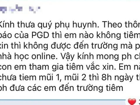 Nha Trang: Học sinh tiểu học không tiêm ngừa Covid-19 thì phải học trực tuyến
