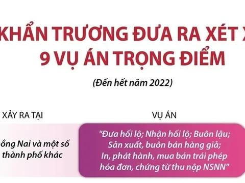 Khẩn trương đưa ra xét xử 9 vụ án trọng điểm