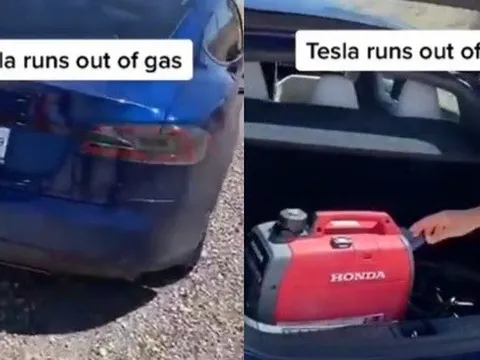 Hết điện giữa đường, chủ xe Tesla mở cốp làm một việc bất ngờ