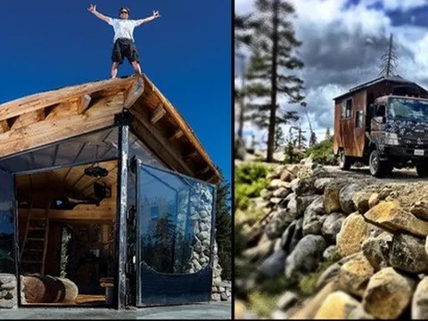 Làm nhà từ đá, kèm nhà di động chế từ xe tải Mitsubishi được độ lại lạ mắt