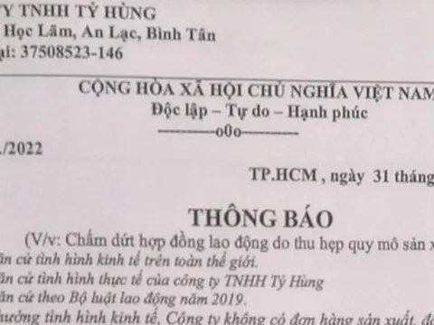 Một doanh nghiệp nước ngoài đột ngột chấm dứt hợp đồng gần 1.200 lao động