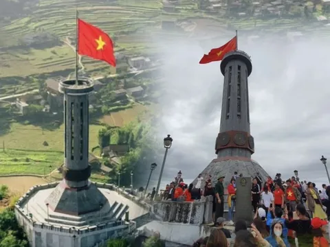 Cột cờ Lũng Cú ngày cuối tuần: Du khách đông nghịt, kiên nhẫn chờ để có những bức ảnh "để đời"