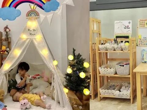 Mẹ tự tay thiết kế phòng học và chơi vừa đẹp vừa đầy đủ công năng cho 2 con