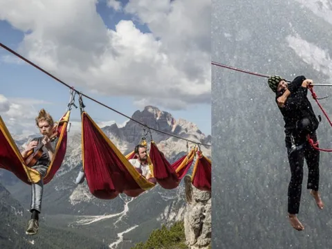 Thót tim với "trend" cheo leo giữa núi: Nằm đọc sách, ăn ngủ ở vực sâu hàng trăm mét, có duy nhất 1 dây an toàn