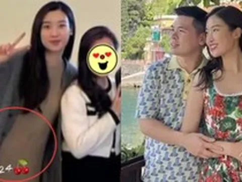 Đỗ Mỹ Linh lộ rõ sắc vóc mẹ bầu trong tiệc thân mật cùng gia đình chồng thiếu gia