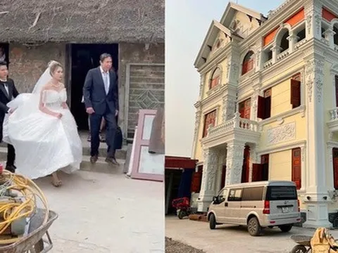 Cô dâu làm đám cưới ở nhà tranh đơn sơ, kế bên là biệt thự "khủng"
