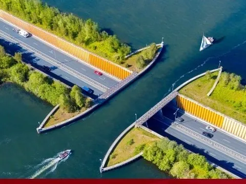 Cây cầu nước nơi tàu thuyền và ô tô 'giao nhau' như ảo ảnh quang học