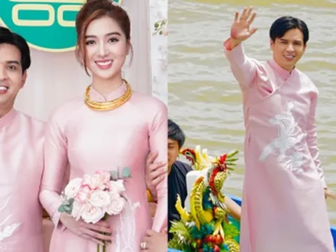 Hồ Quang Hiếu đi xuồng trong lễ ăn hỏi tại Cà Mau, cô dâu gây chú ý với chiều cao 1,8m