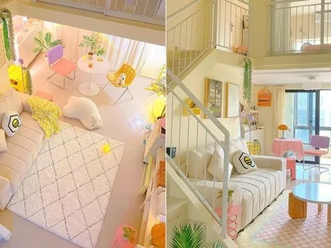 Căn hộ 59m2 sở hữu gác lửng và có cách bố trí nội thất rất xinh