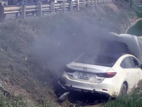 Đằng sau những bức ảnh TNGT: Không làm chủ tốc độ, Mazda3 lao thẳng xuống ruộng và bốc cháy
