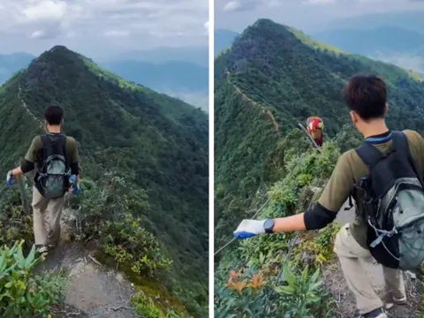 Khung cảnh đáng sợ khi đi trên sống lưng khủng long Tà Xùa khiến nhiều người xem clip thôi đã thấy "tim đập chân run"