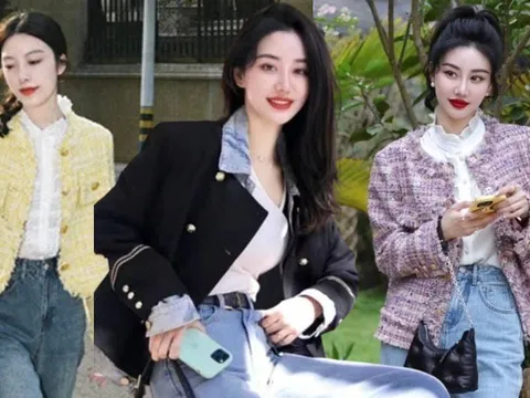 Áo vải tweed và quần jeans ống rộng: Cặp đôi cứ diện lên là sang chảnh như tiểu thư nhà giàu
