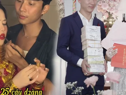 Cô dâu làm mặt quạu khi "phải vất vả" đeo 25 cây vàng: "Em thở không nổi luôn"