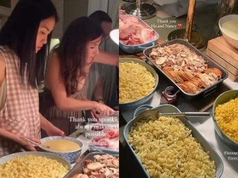 Vợ chồng Hà Tăng tổ chức tiệc Lễ Tạ ơn ở biệt thự trắng, phu nhân hào môn lộ nhan sắc ít son phấn khi nấu nướng