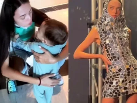 Vợ mẫu tây Bùi Tiến Dũng quyến luyến con trai trước giờ đi diễn, biến hình bất ngờ khi lên sân khấu