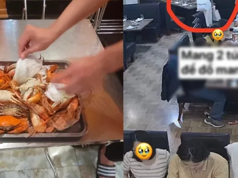 Ăn buffet hải sản Hà Nội, đôi nam nữ lén lút đút túi 4kg mang về, bị camera tố cáo