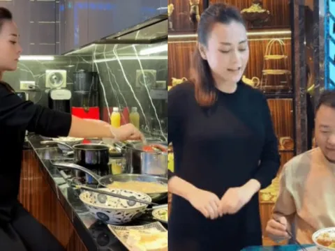 Bụng bầu to phải kê ghế để nấu ăn cho Shark Bình, Phương Oanh vẫn vui vẻ và tiết lộ luôn tình hình song thai