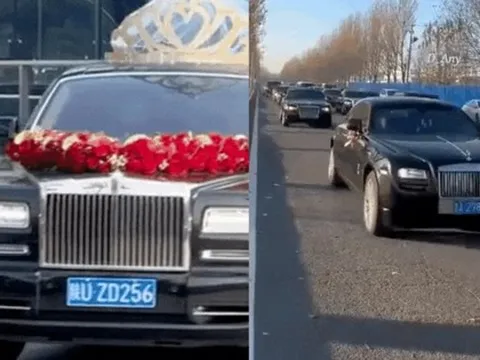 Đám cưới rước dâu bằng loạt xe Rolls - Royce gây náo loạn đường phố, đúng là ngôn tình "xé truyện" bước ra