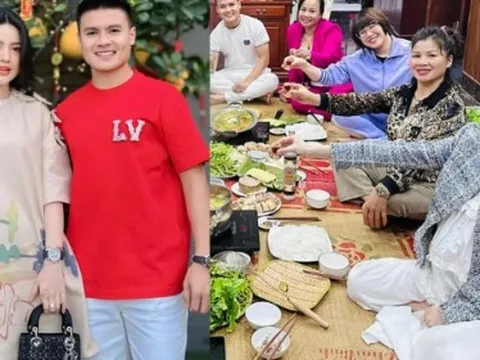 Chu Thanh Huyền cùng gia đình Quang Hải ăn uống để lộ vòng 2 bất thường, nàng WAG mang bầu hay bị chiếc váy dìm dáng?