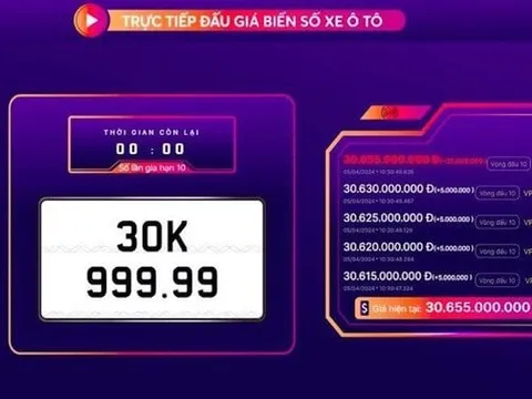 Biển số 30K-999.99 từng chốt cao kỷ lục 75 tỷ, đấu giá lại chỉ còn hơn 30 tỷ