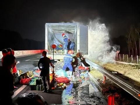 Xe tải bốc cháy trên cao tốc Dầu Giây - Phan Thiết, hàng hóa bị thiêu rụi