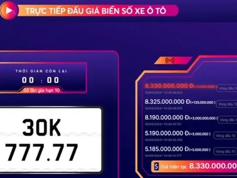 Biển số ngũ quý 7 ở Hà Nội được 'chốt' giá 8,3 tỷ đồng