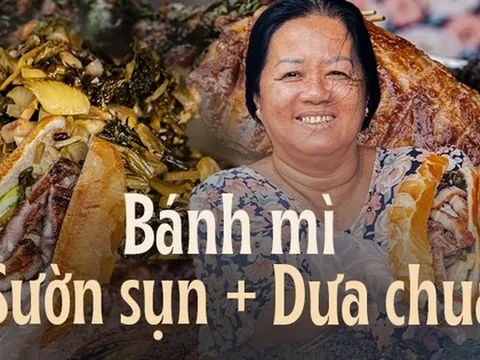 Tiệm bánh mì hơn 40 năm tuổi nức tiếng với topping sườn sụn giòn sần sật ăn cùng dưa chua lạ miệng, size to nhất lên đến 70.000VNĐ/chiếc