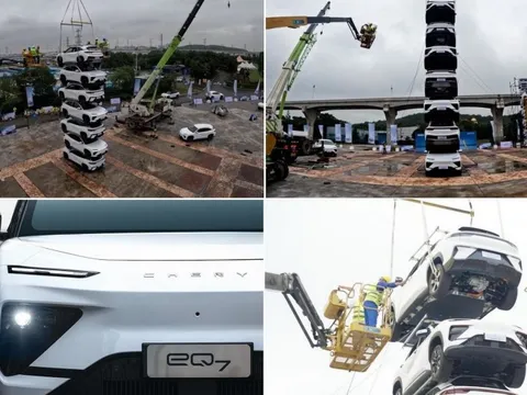 Nếu thử nghiệm va chạm vẫn chưa đủ ấn tượng thì hãng ô tô Trung Quốc này còn 'chơi lớn' bằng cách xếp chồng ô tô thành tháp để chứng minh độ bền của thân xe!