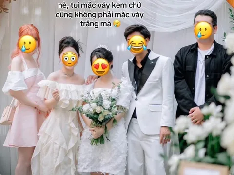 Vụ đi đám cưới mặc váy trắng, cầm hoa chụp với chú rể như cô dâu bị "ném đá": Người trong cuộc nói lý do!