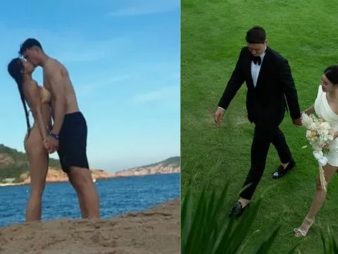 Bắt gặp khoảnh khắc khoá môi cực tình của Văn Lâm và Yến Xuân ngoài biển