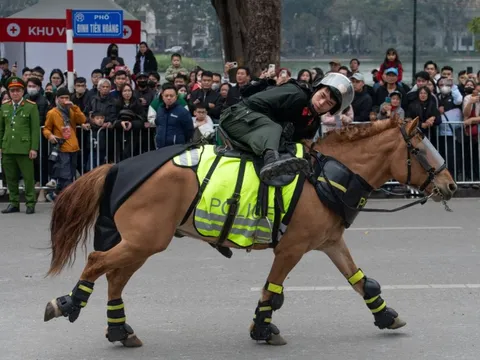 Người dân bất ngờ với những màn biểu diễn của kỵ binh, cảnh khuyển trên phố đi bộ hồ Gươm